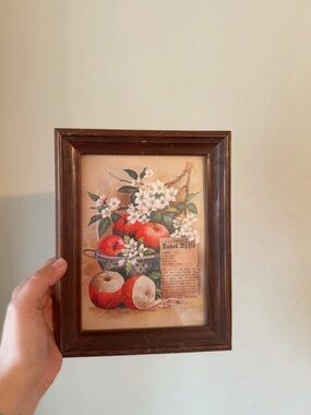 Vintage Apple Still Life Wall Art in Brown Wood Frame